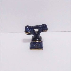 Vintage Enesco Miniature Bone China Telephone Cobalt Blue